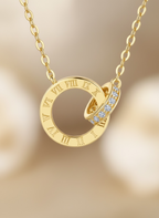 14K Gold Vermeil Roman Numeral Necklace, Interlocking Moissanite Rings