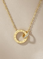 14K Gold Vermeil Roman Numeral Necklace, Interlocking Moissanite Rings