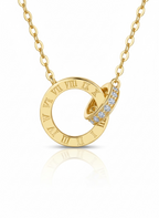 14K Gold Vermeil Roman Numeral Necklace, Interlocking Moissanite Rings