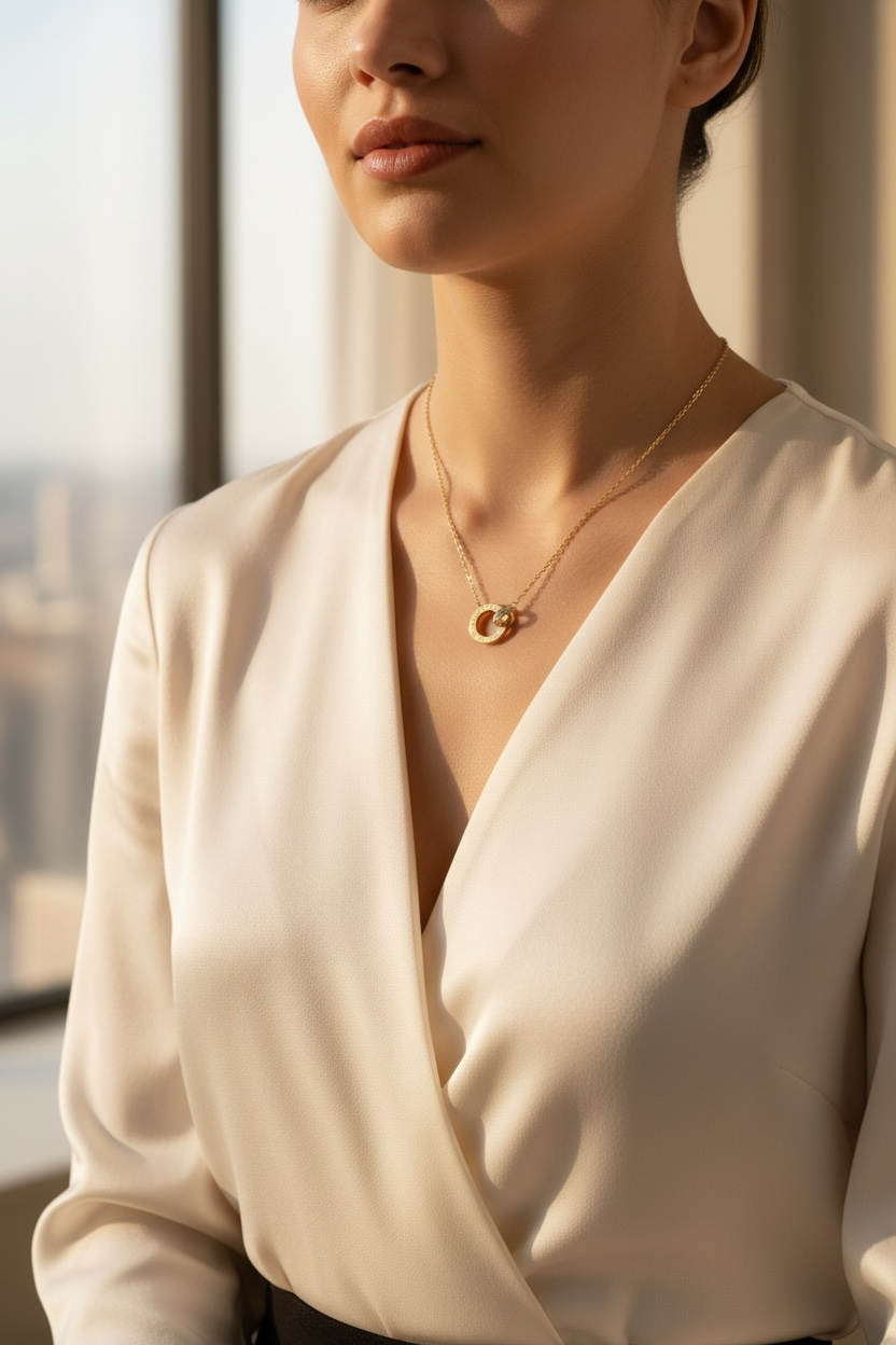 14K Gold Vermeil Roman Numeral Necklace, Interlocking Moissanite Rings