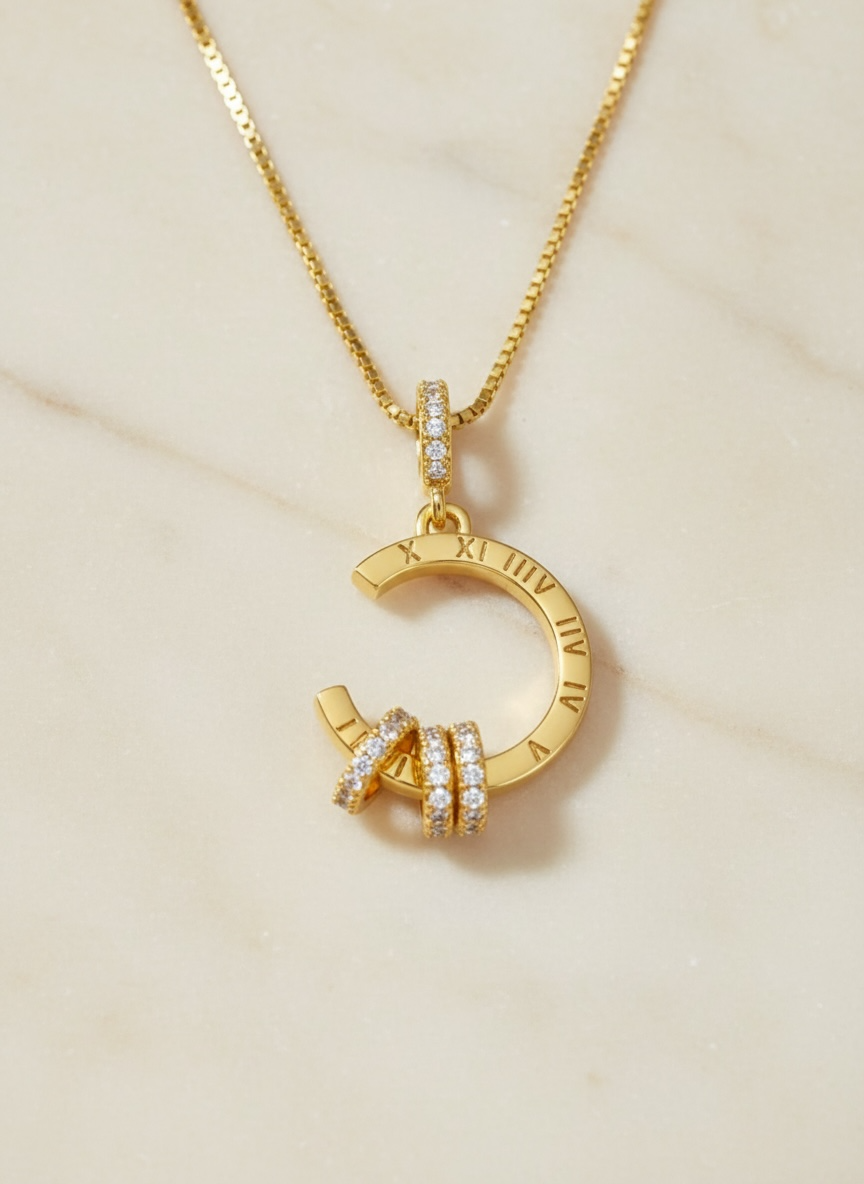 Roman Numeral Necklace – Clock Pendant Necklace in 14K Gold Vermeil • Dainty Gift for Her