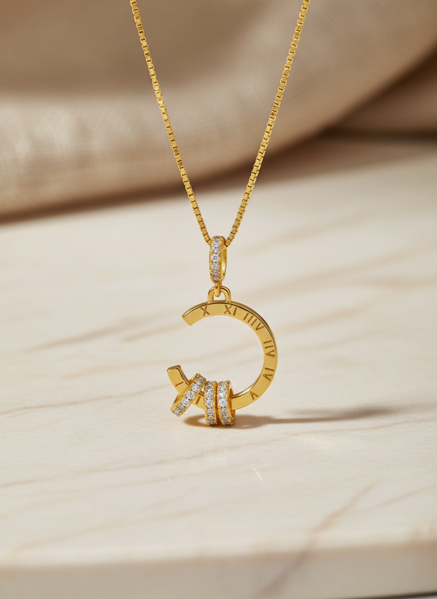 Roman Numeral Necklace – Clock Pendant Necklace in 14K Gold Vermeil • Dainty Gift for Her