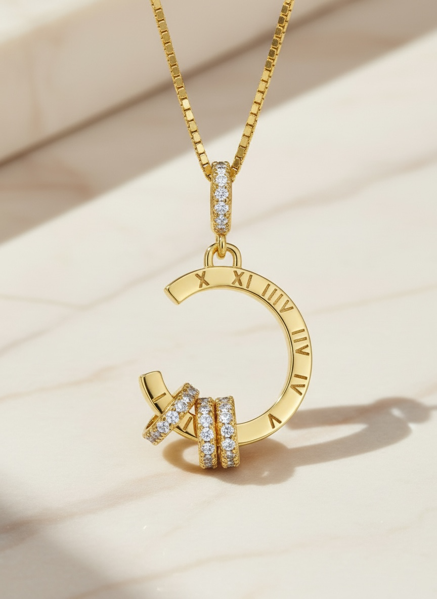 Roman Numeral Necklace – Clock Pendant Necklace in 14K Gold Vermeil • Dainty Gift for Her