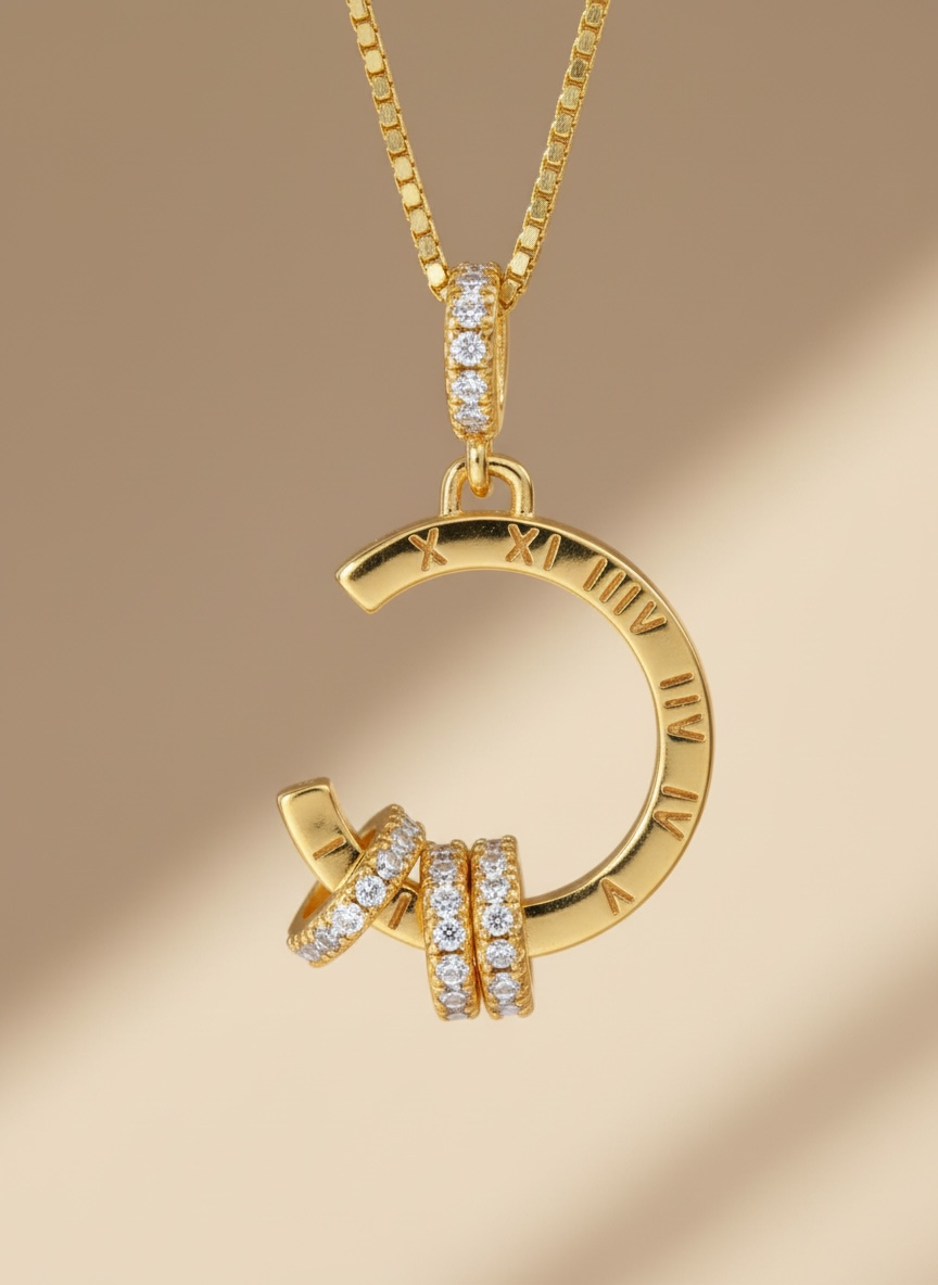 Roman Numeral Necklace – Clock Pendant Necklace in 14K Gold Vermeil • Dainty Gift for Her