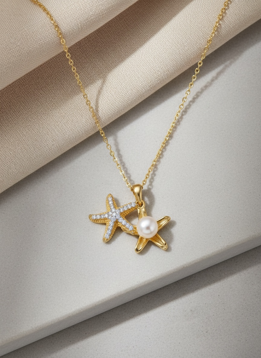 Starfish Oyster Pearl Necklace by Stella Amoré