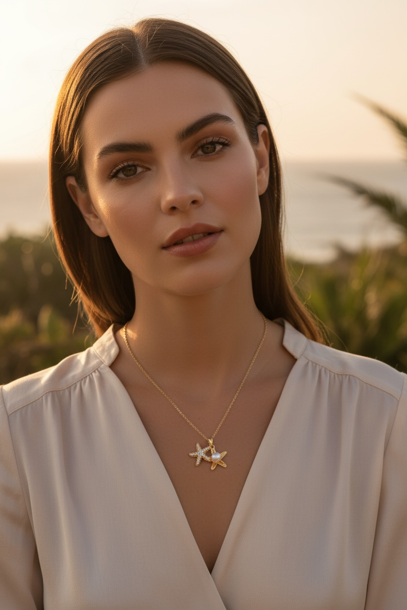 Starfish Oyster Pearl Necklace by Stella Amoré