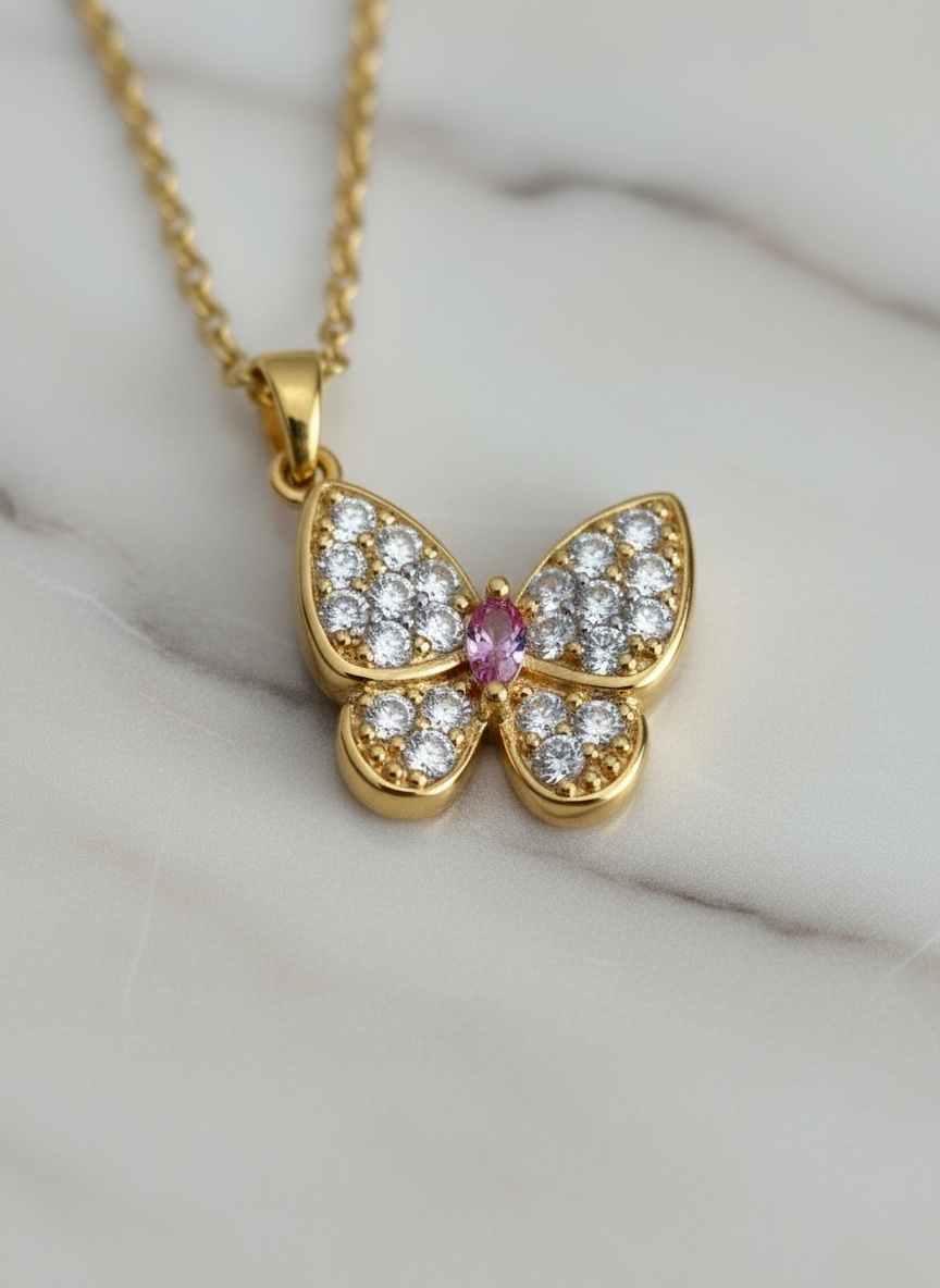 Pave CZ Crystal Butterfly Necklace by Stella Amoré