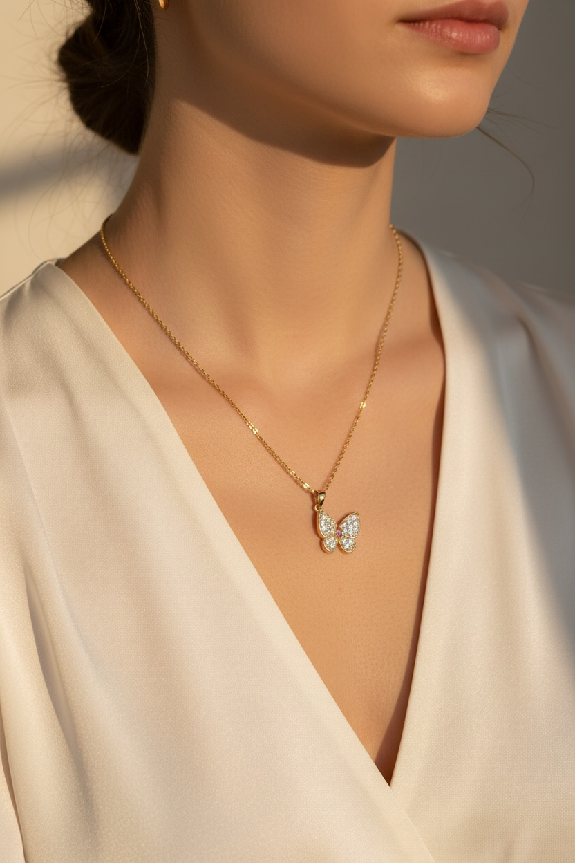 Pave CZ Crystal Butterfly Necklace by Stella Amoré