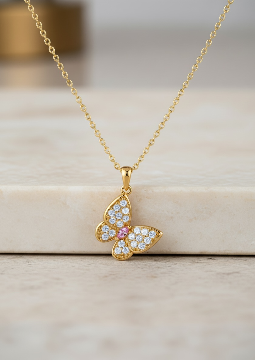 Pave CZ Crystal Butterfly Necklace by Stella Amoré