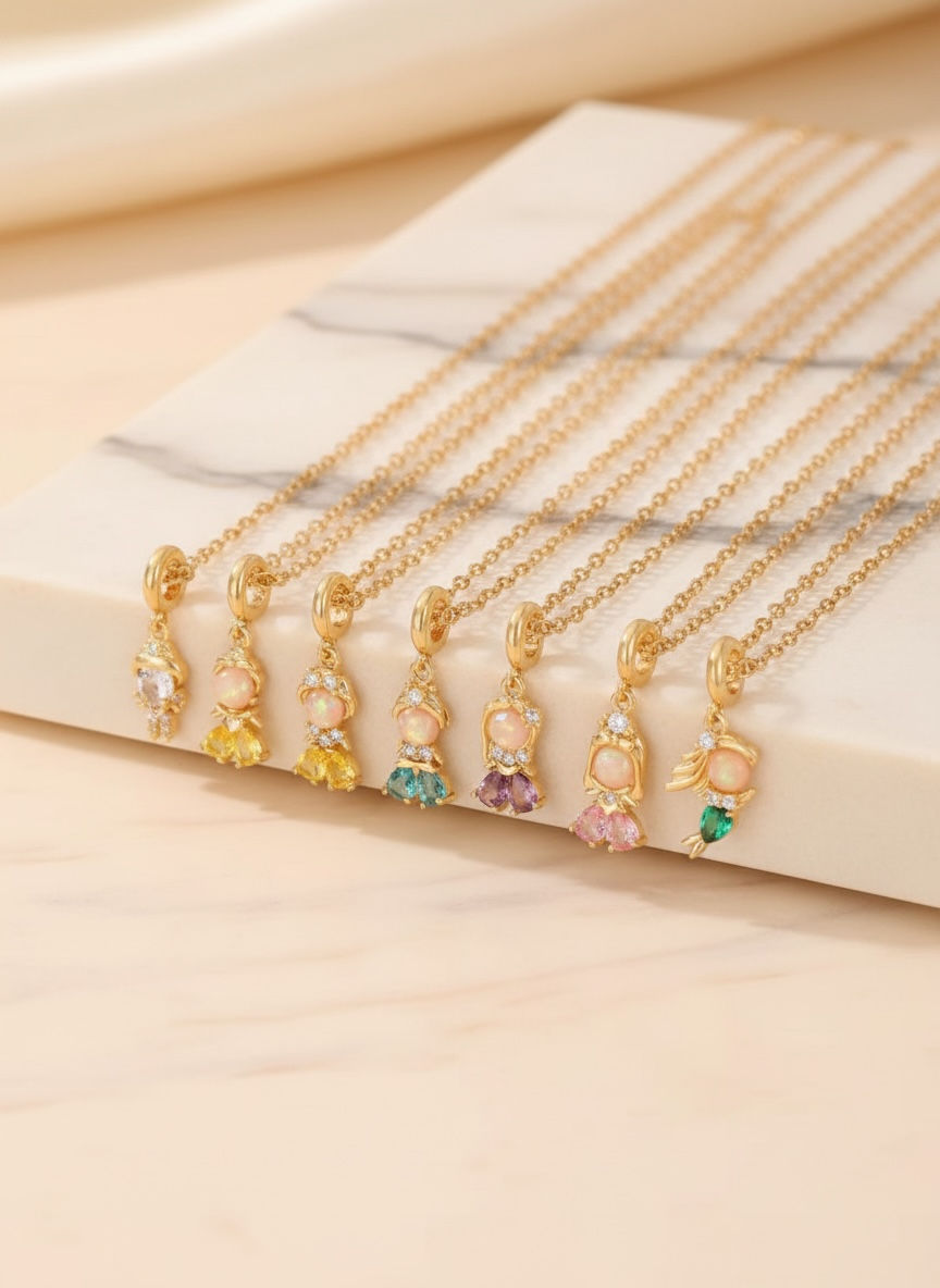 Princess Necklace - Dainty Disney Inspired Jewelry, Perfect Gift for Kids & Adults, Ariel & Rapunzel Charm