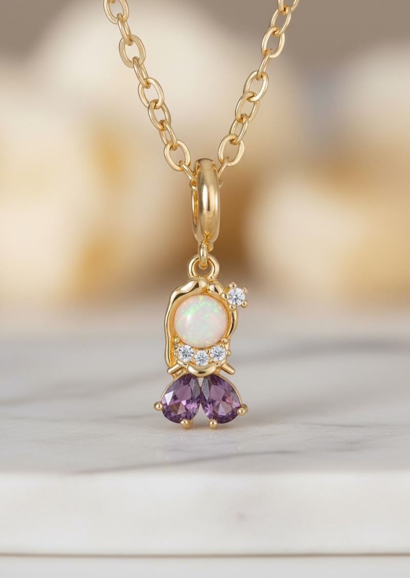 Princess Necklace - Dainty Disney Inspired Jewelry, Perfect Gift for Kids & Adults, Ariel & Rapunzel Charm