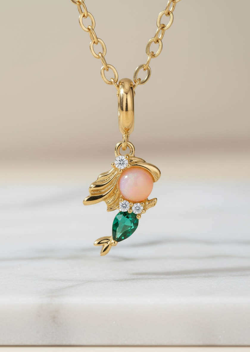 Princess Necklace - Dainty Disney Inspired Jewelry, Perfect Gift for Kids & Adults, Ariel & Rapunzel Charm