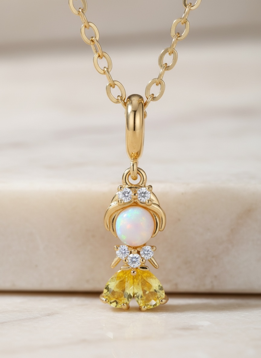 Luxury Gold Finish Necklace, Sparkling Diamond-Like Stones, Elegant Design Pendant, High-End Statement Jewelry