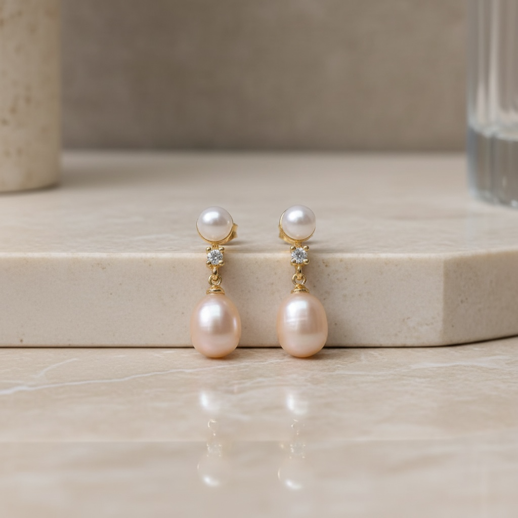 Bridal Pearl Earring - Elegant Dangle Earrings with CZ Accent - Perfect Bridesmaid Gift | Pearl Jewelry