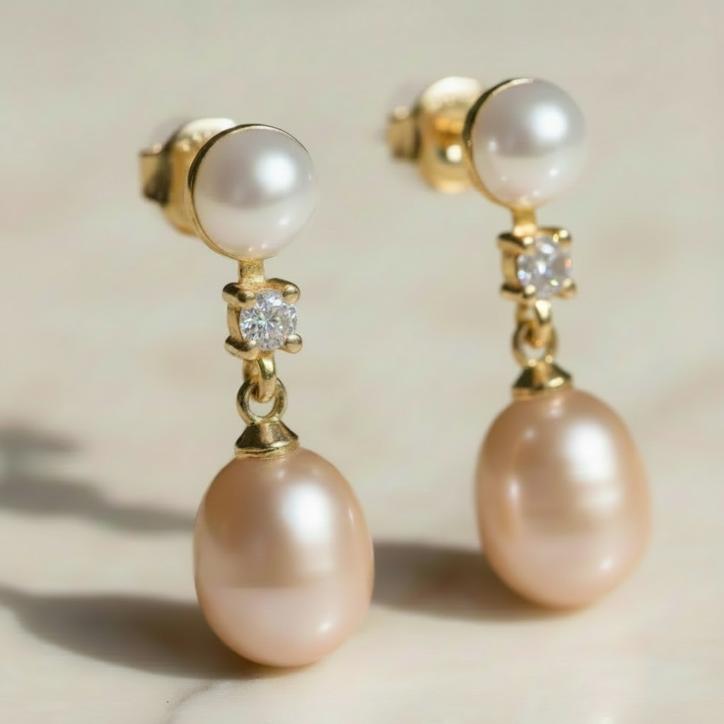 Bridal Pearl Earring - Elegant Dangle Earrings with CZ Accent - Perfect Bridesmaid Gift | Pearl Jewelry