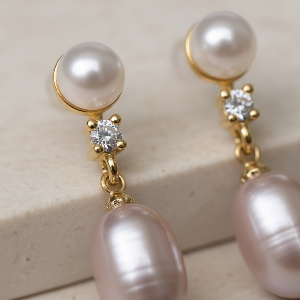 Bridal Pearl Earring - Elegant Dangle Earrings with CZ Accent - Perfect Bridesmaid Gift | Pearl Jewelry