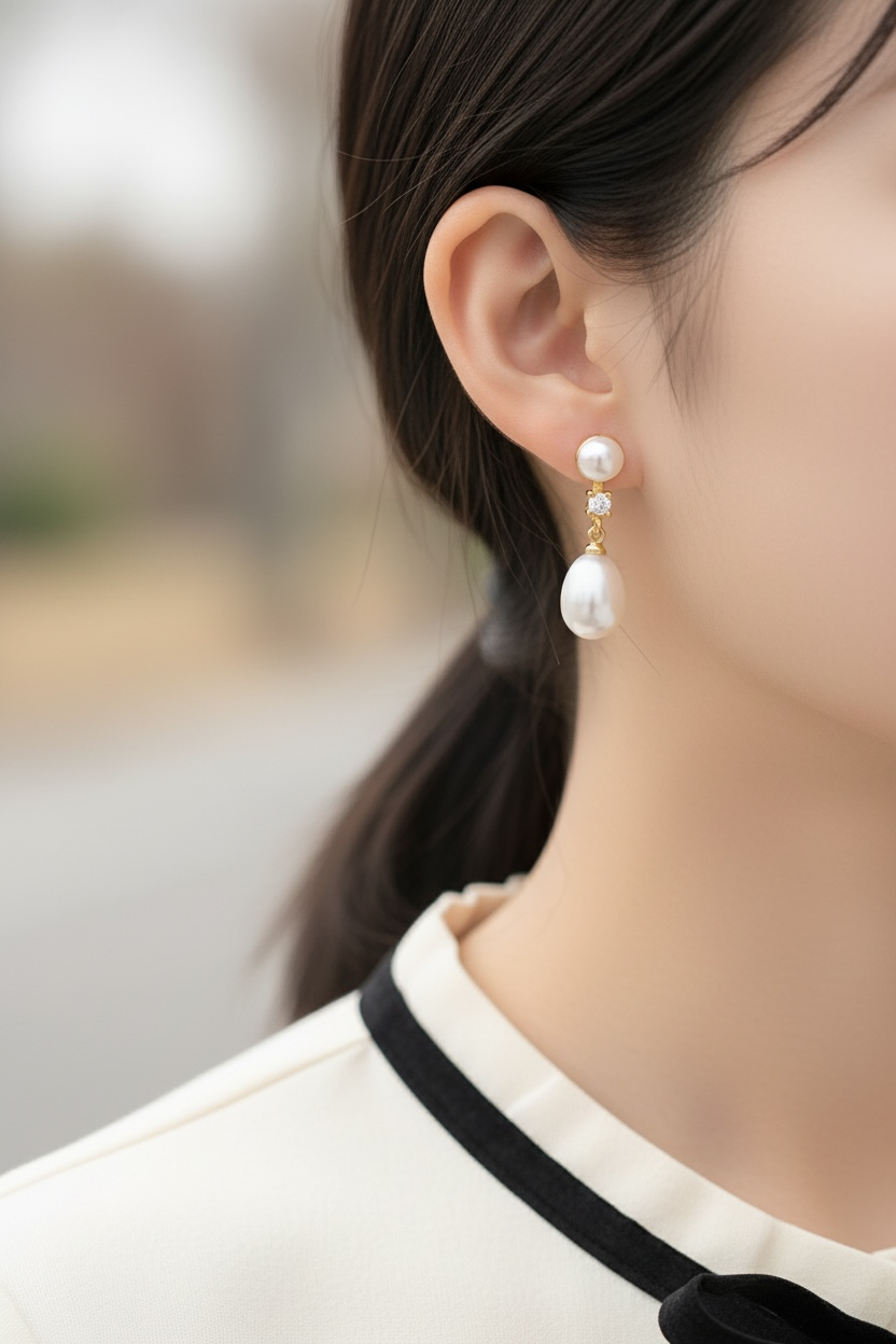 Bridal Pearl Earring - Elegant Dangle Earrings with CZ Accent - Perfect Bridesmaid Gift | Pearl Jewelry