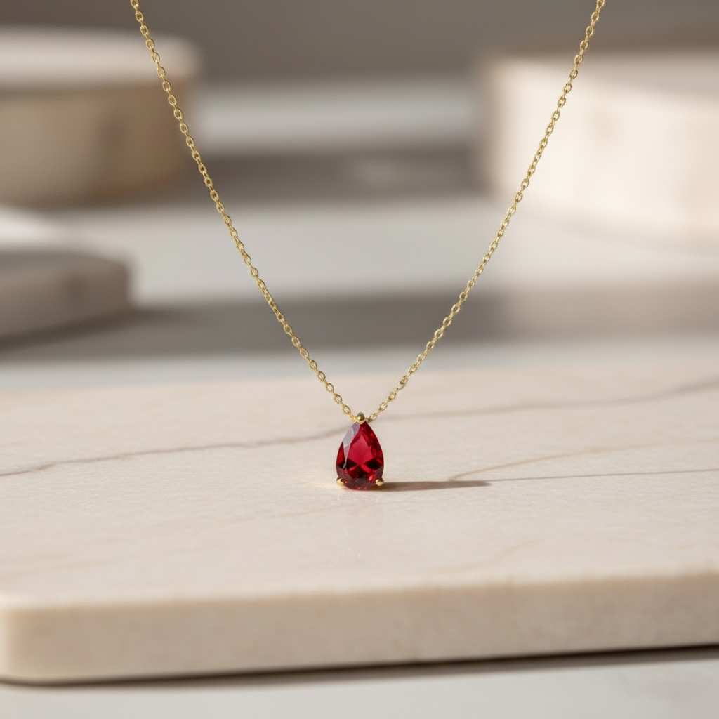 Pear CZ Birthstone Necklace | Dainty Minimalist 18k Gold Jewelry | Personalized Birthstone Gift