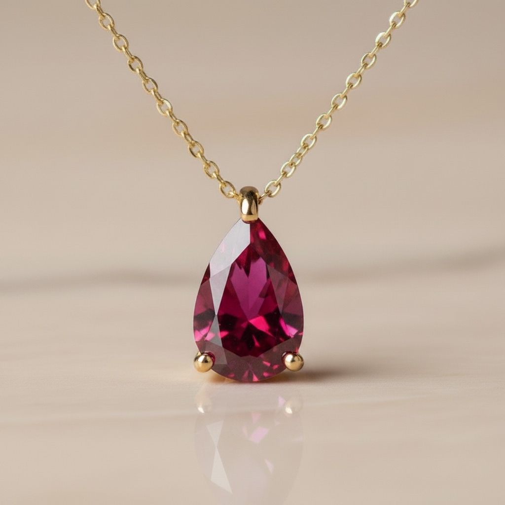 Pear CZ Birthstone Necklace | Dainty Minimalist 18k Gold Jewelry | Personalized Birthstone Gift