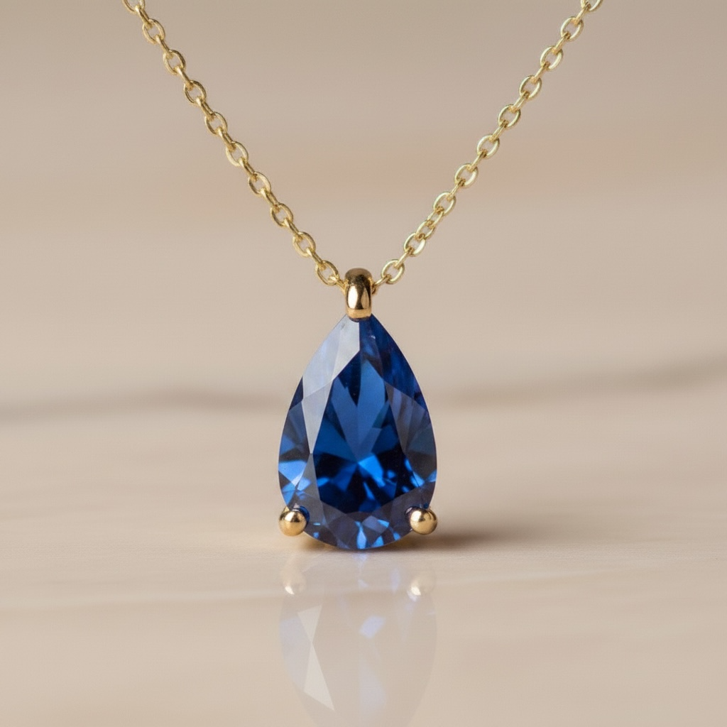 Pear CZ Birthstone Necklace | Dainty Minimalist 18k Gold Jewelry | Personalized Birthstone Gift