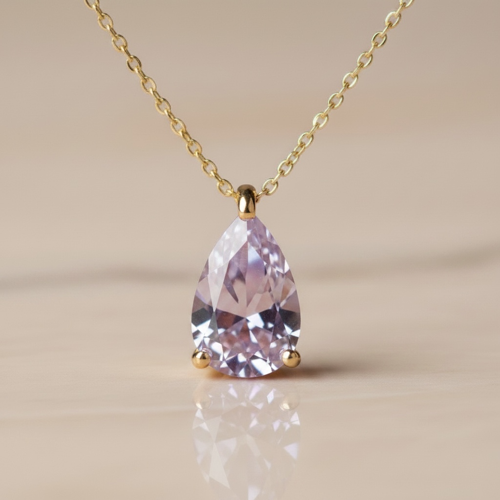 Pear CZ Birthstone Necklace | Dainty Minimalist 18k Gold Jewelry | Personalized Birthstone Gift