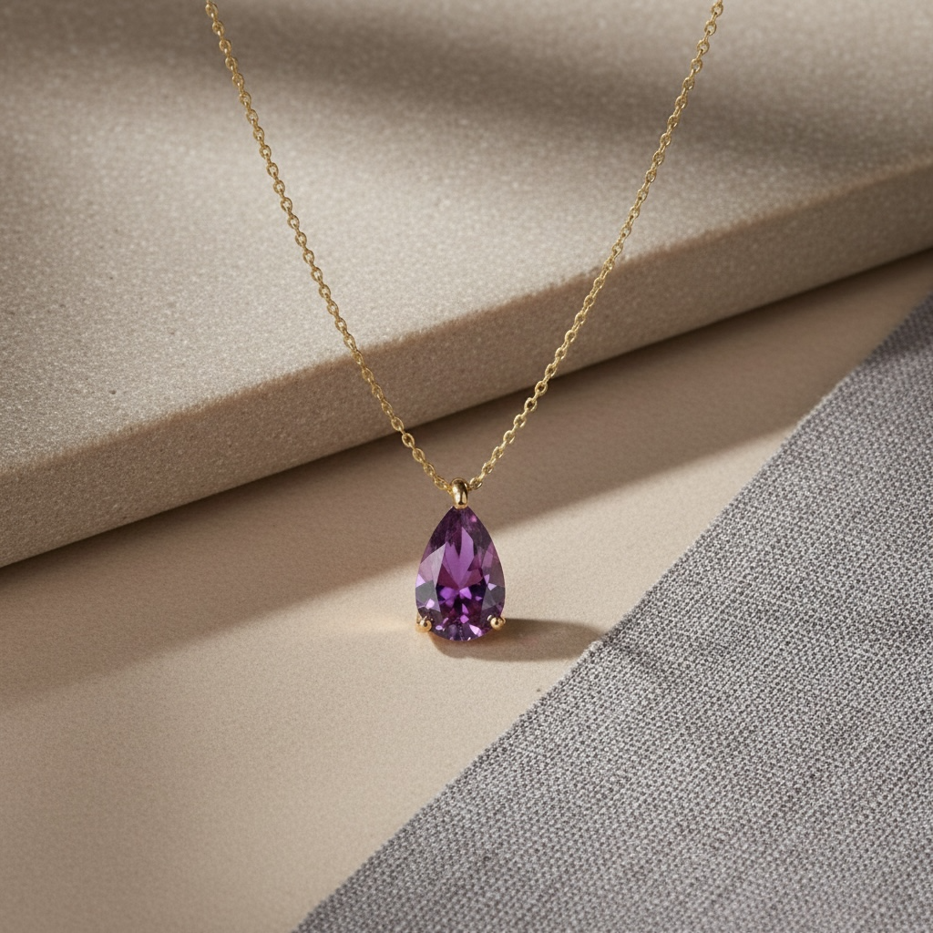 Pear CZ Birthstone Necklace | Dainty Minimalist 18k Gold Jewelry | Personalized Birthstone Gift