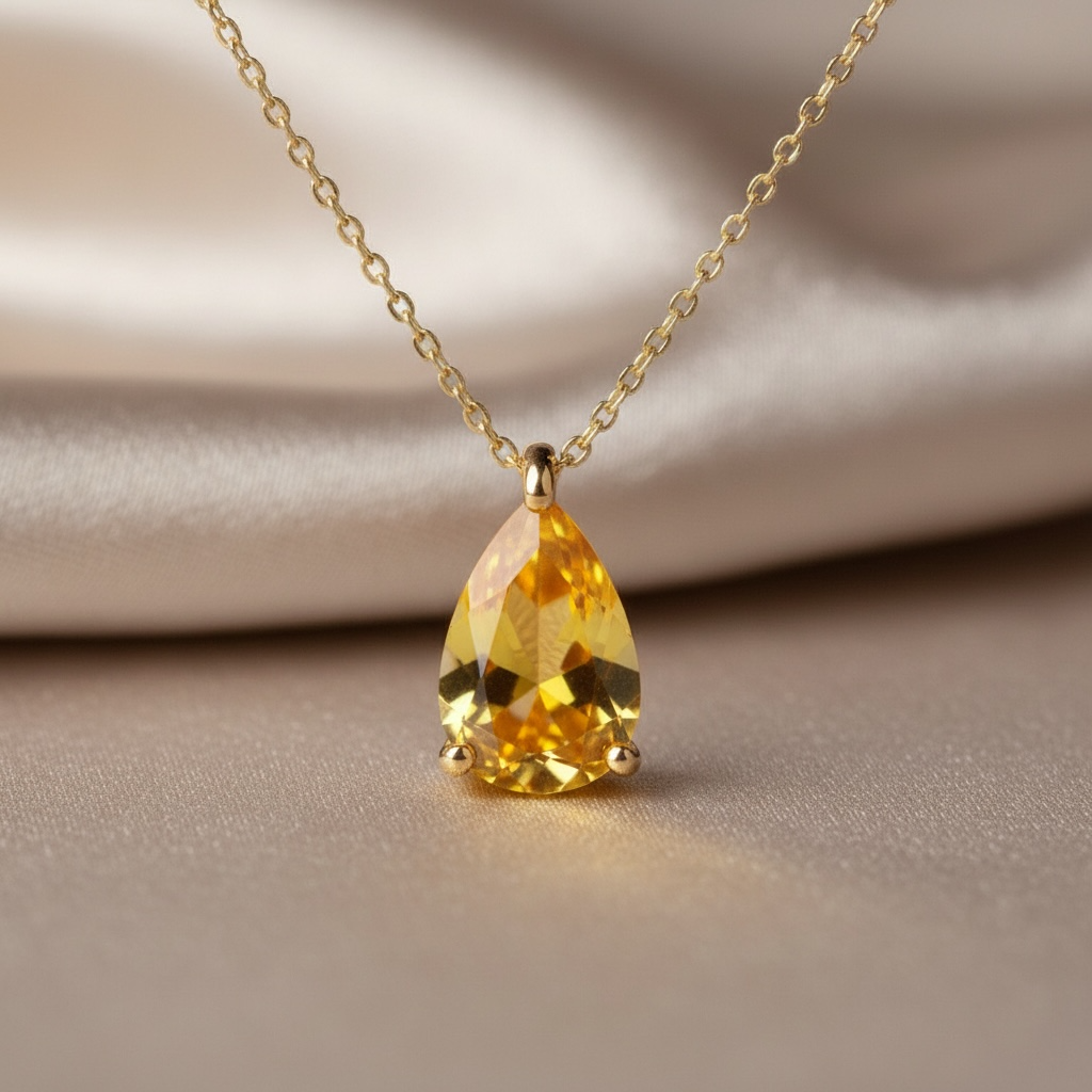 Pear CZ Birthstone Necklace | Dainty Minimalist 18k Gold Jewelry | Personalized Birthstone Gift