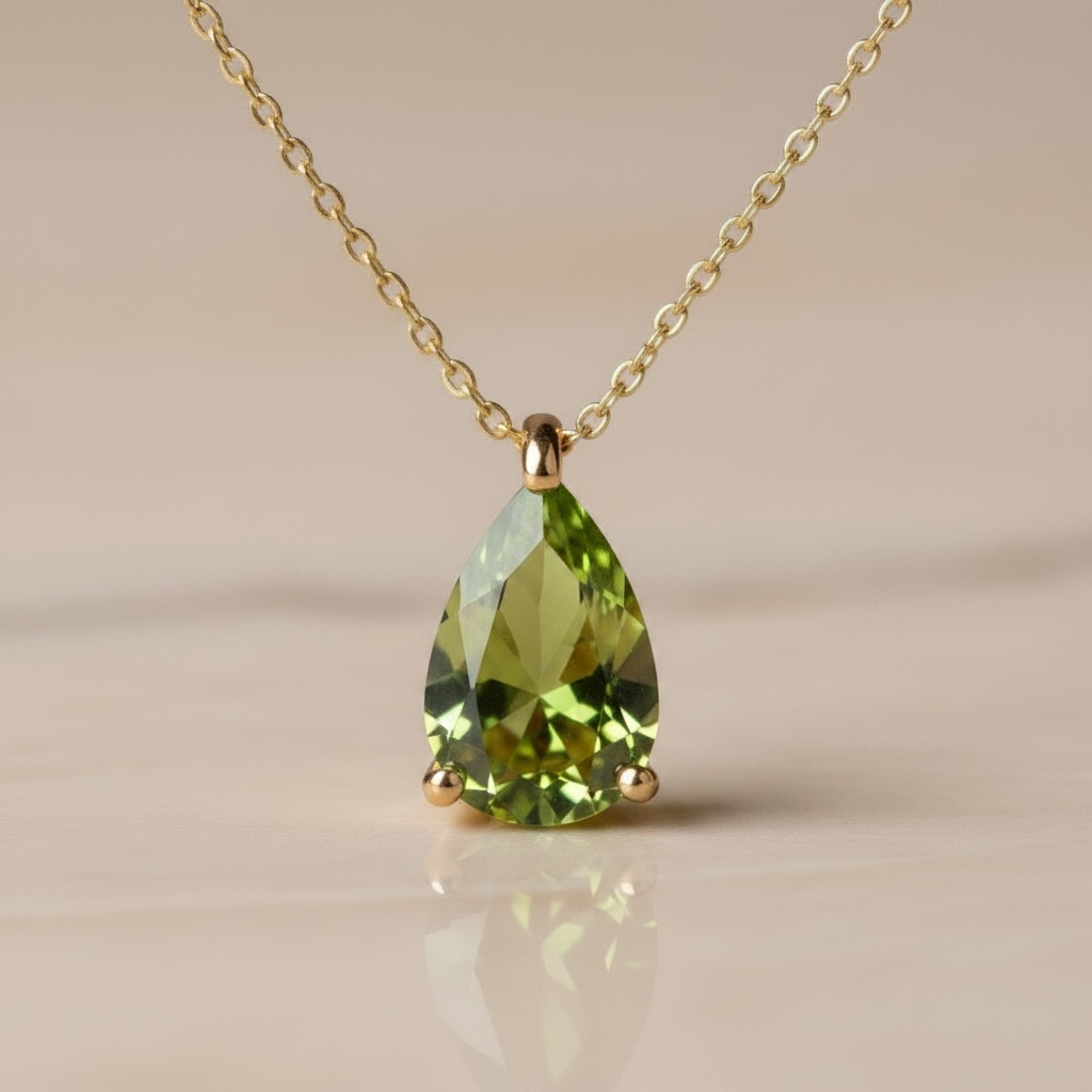 Pear CZ Birthstone Necklace | Dainty Minimalist 18k Gold Jewelry | Personalized Birthstone Gift