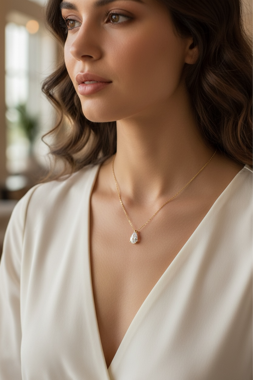 Pear CZ Birthstone Necklace | Dainty Minimalist 18k Gold Jewelry | Personalized Birthstone Gift