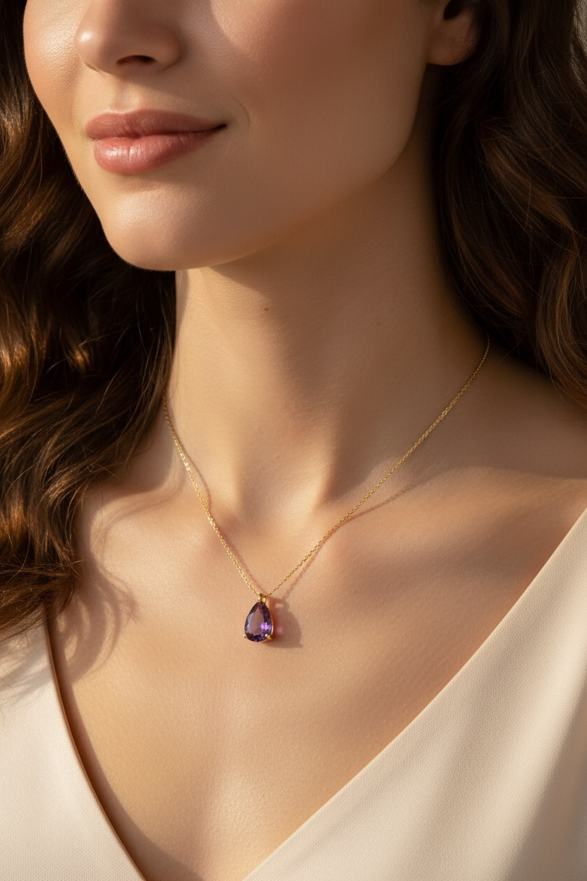 Pear CZ Birthstone Necklace | Dainty Minimalist 18k Gold Jewelry | Personalized Birthstone Gift