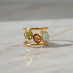 Dainty Crystal Ring | Gold Open 3 Oval Stone Ring | Handmade Citrine Ring | Unique Anxiety Ring | Artisanal Wire Wrapped Ring