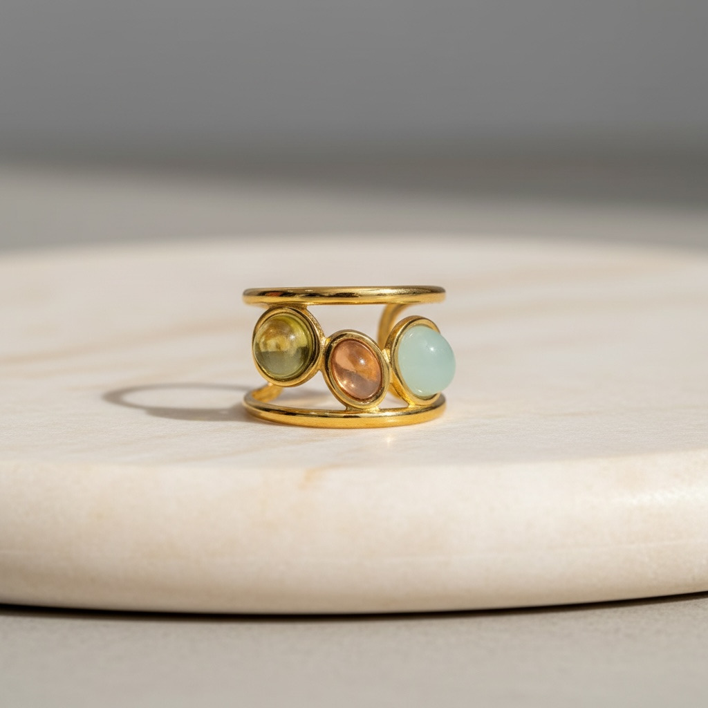 Dainty Crystal Ring | Gold Open 3 Oval Stone Ring | Handmade Citrine Ring | Unique Anxiety Ring | Artisanal Wire Wrapped Ring