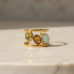 Dainty Crystal Ring | Gold Open 3 Oval Stone Ring | Handmade Citrine Ring | Unique Anxiety Ring | Artisanal Wire Wrapped Ring
