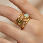 Dainty Crystal Ring | Gold Open 3 Oval Stone Ring | Handmade Citrine Ring | Unique Anxiety Ring | Artisanal Wire Wrapped Ring