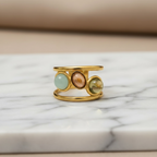 Dainty Crystal Ring | Gold Open 3 Oval Stone Ring | Handmade Citrine Ring | Unique Anxiety Ring | Artisanal Wire Wrapped Ring