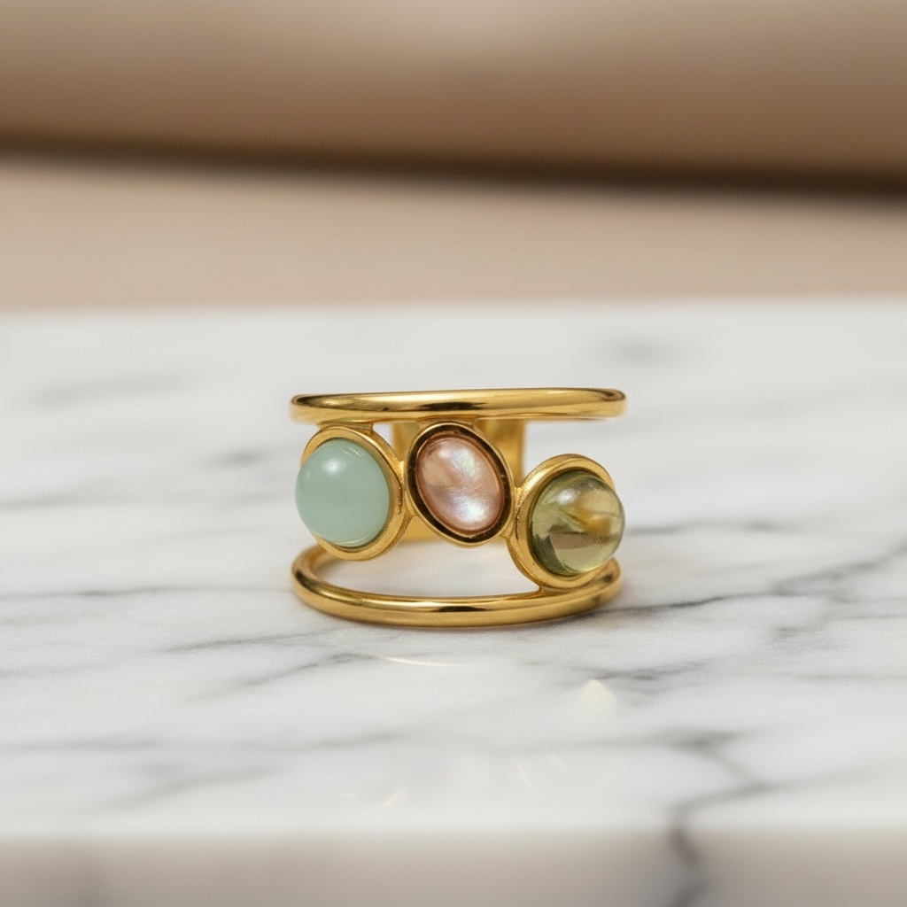 Dainty Crystal Ring | Gold Open 3 Oval Stone Ring | Handmade Citrine Ring | Unique Anxiety Ring | Artisanal Wire Wrapped Ring