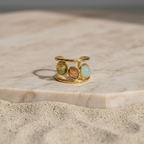 Dainty Crystal Ring | Gold Open 3 Oval Stone Ring | Handmade Citrine Ring | Unique Anxiety Ring | Artisanal Wire Wrapped Ring