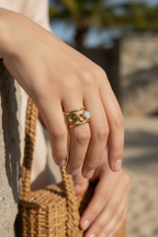 Dainty Crystal Ring | Gold Open 3 Oval Stone Ring | Handmade Citrine Ring | Unique Anxiety Ring | Artisanal Wire Wrapped Ring