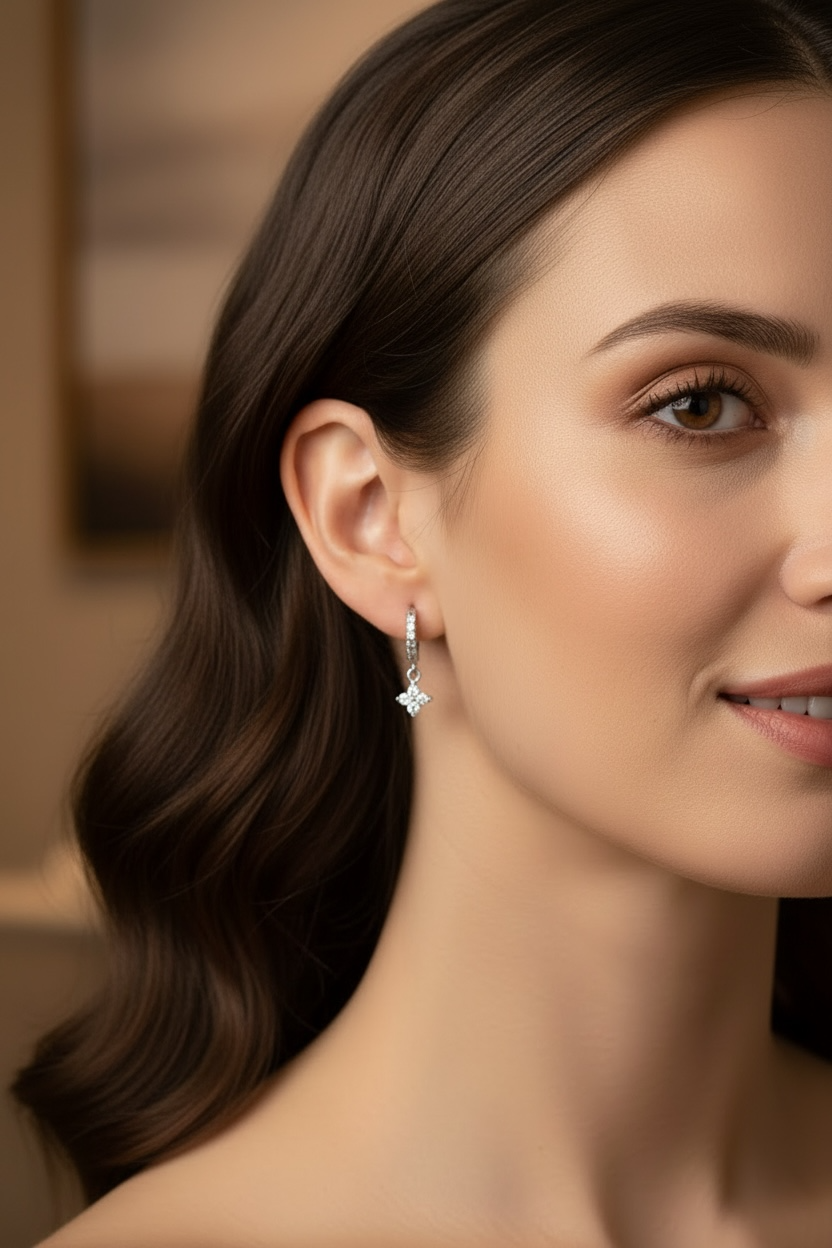 Gold Clover Shaped Cut Diamond Huggie Hoops Earrings | Elegant Sterling Silver Jewelry | Statement Fashion Earrings
