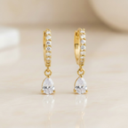 Gold Clover Shaped Cut Diamond Huggie Hoops Earrings | Elegant Sterling Silver Jewelry | Statement Fashion Earrings