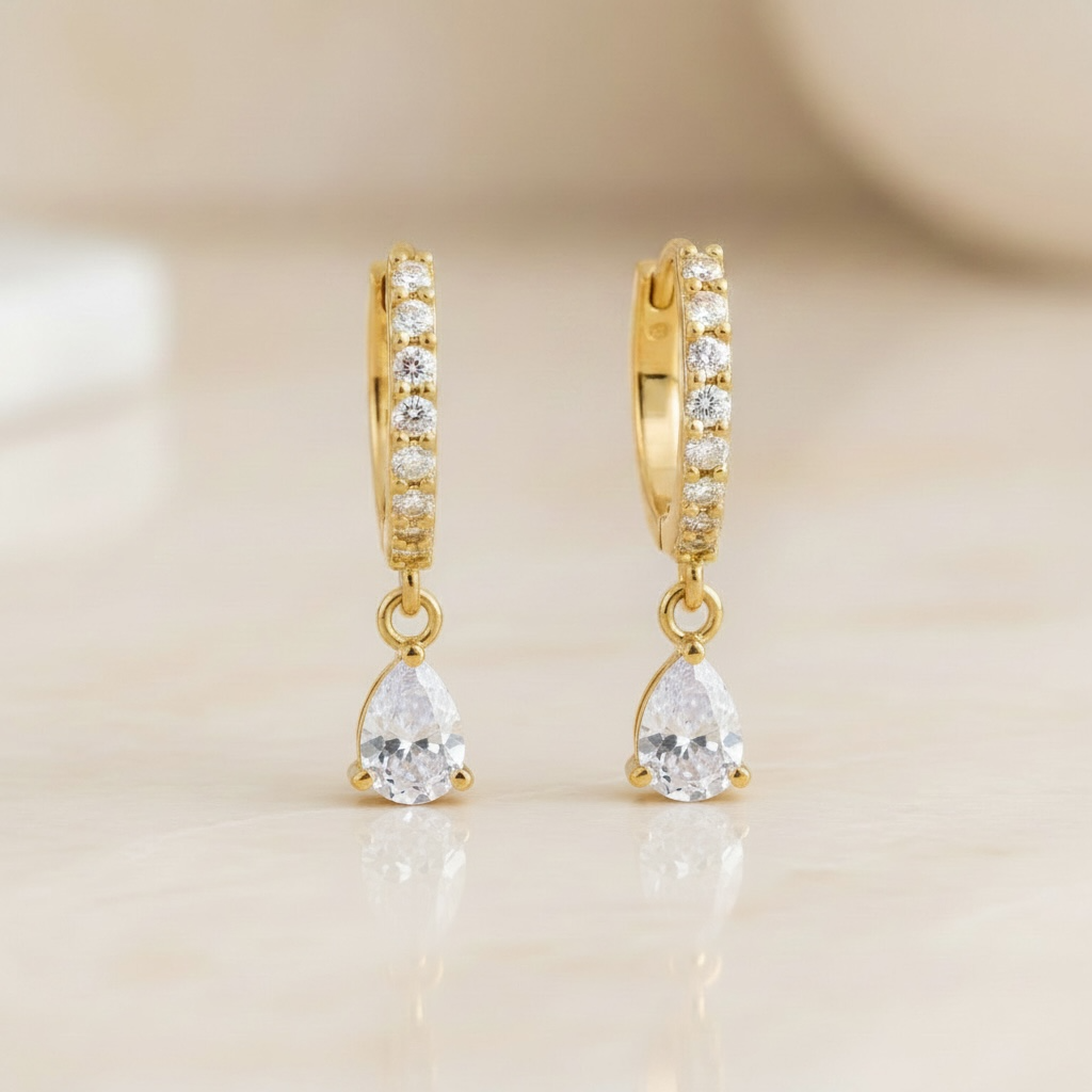 Gold Clover Shaped Cut Diamond Huggie Hoops Earrings | Elegant Sterling Silver Jewelry | Statement Fashion Earrings
