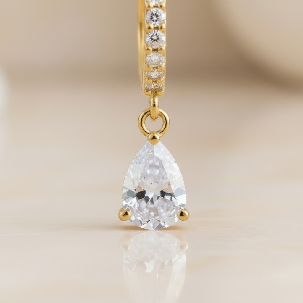 Gold Clover Shaped Cut Diamond Huggie Hoops Earrings | Elegant Sterling Silver Jewelry | Statement Fashion Earrings