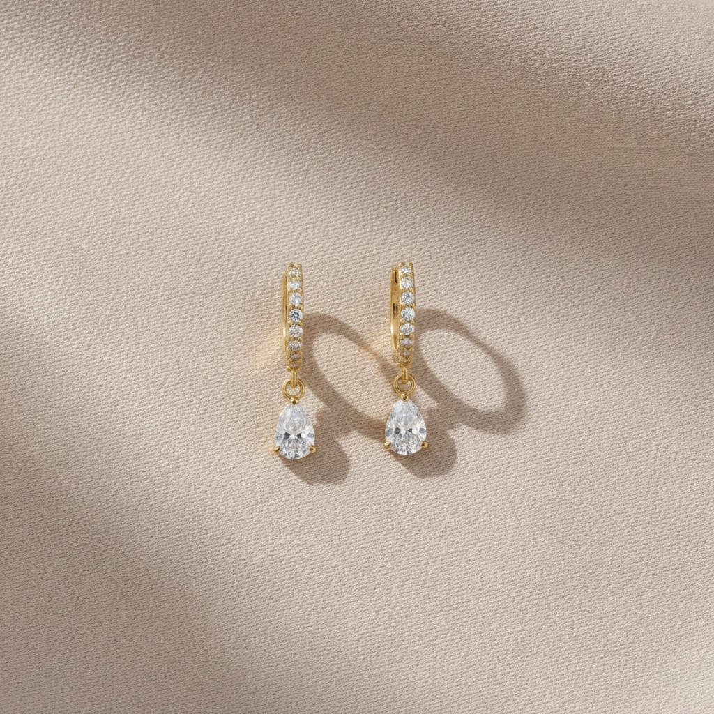 Gold Clover Shaped Cut Diamond Huggie Hoops Earrings | Elegant Sterling Silver Jewelry | Statement Fashion Earrings