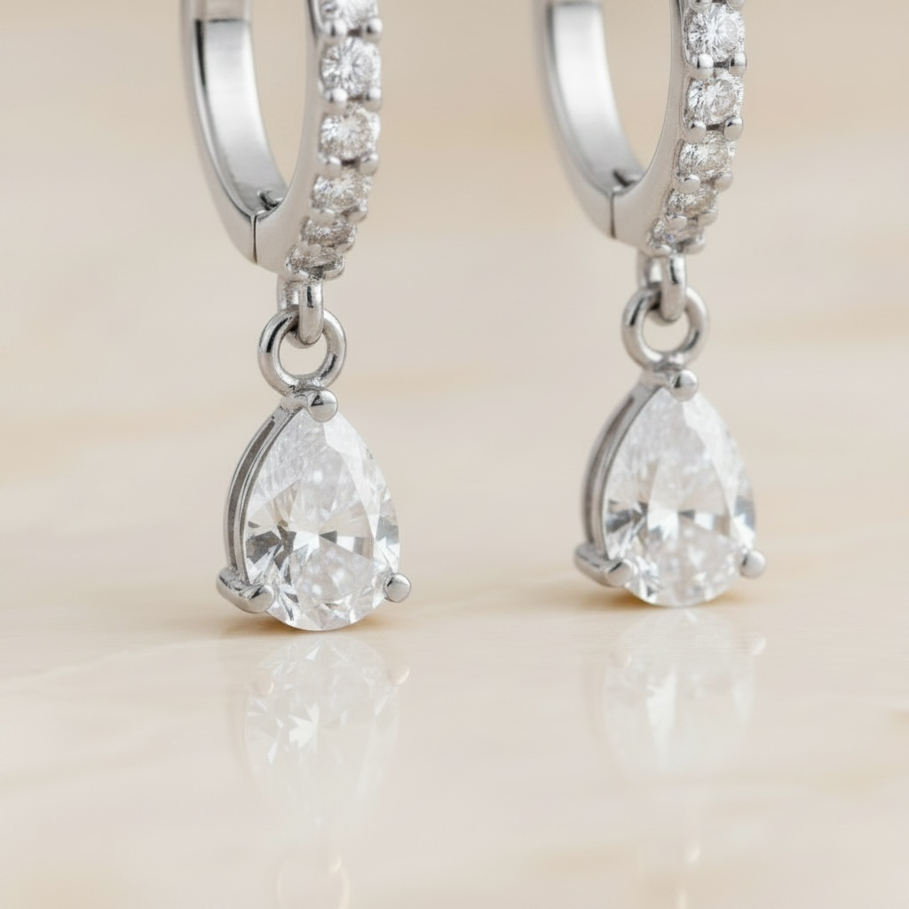 Gold Clover Shaped Cut Diamond Huggie Hoops Earrings | Elegant Sterling Silver Jewelry | Statement Fashion Earrings