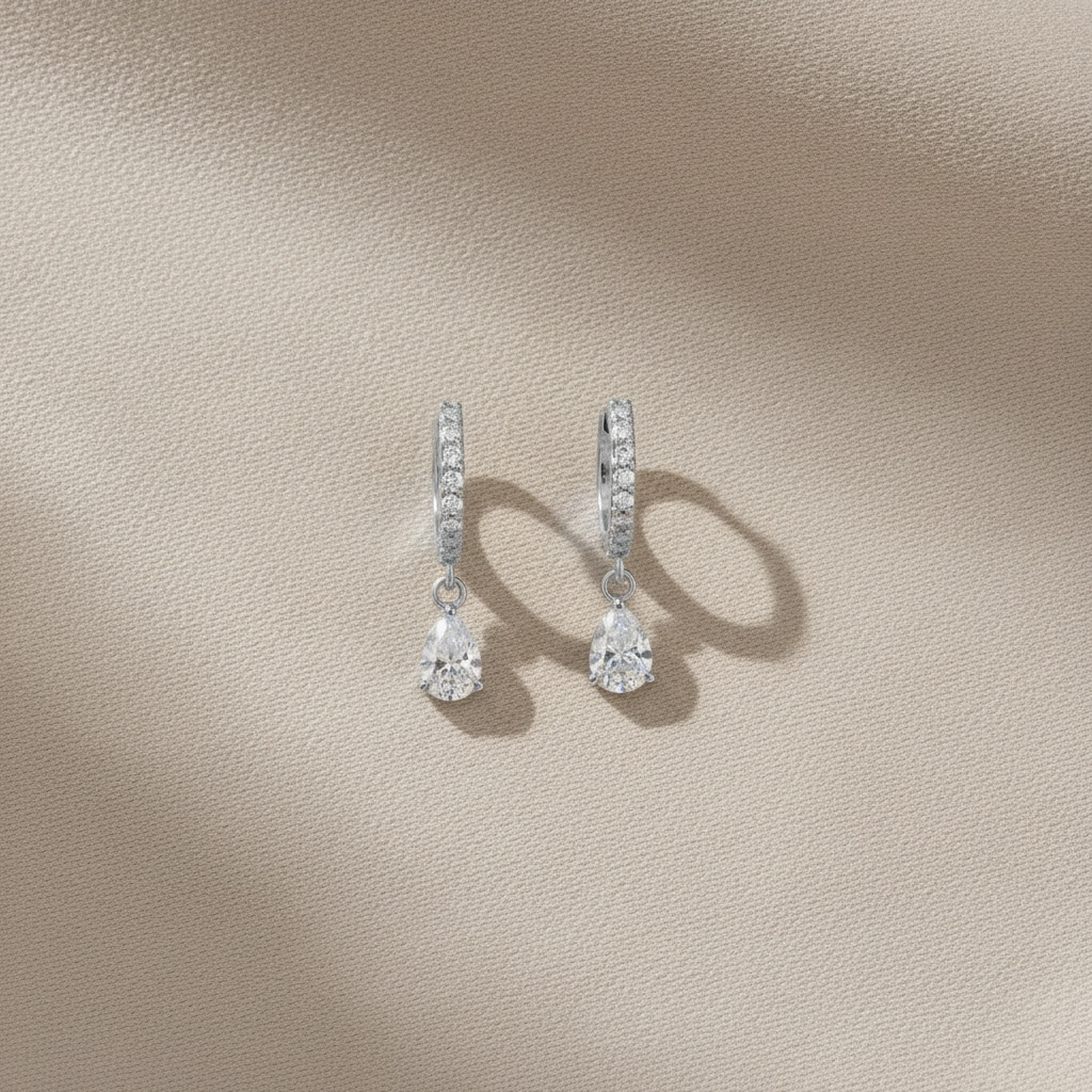 Gold Clover Shaped Cut Diamond Huggie Hoops Earrings | Elegant Sterling Silver Jewelry | Statement Fashion Earrings