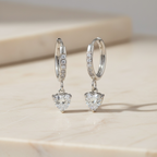 Gold Clover Shaped Cut Diamond Huggie Hoops Earrings | Elegant Sterling Silver Jewelry | Statement Fashion Earrings