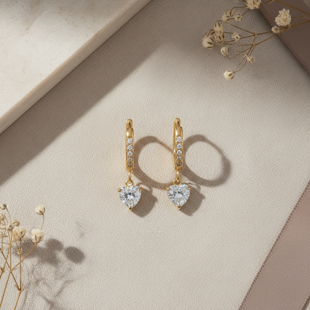 Gold Clover Shaped Cut Diamond Huggie Hoops Earrings | Elegant Sterling Silver Jewelry | Statement Fashion Earrings