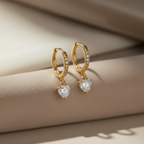 Gold Clover Shaped Cut Diamond Huggie Hoops Earrings | Elegant Sterling Silver Jewelry | Statement Fashion Earrings