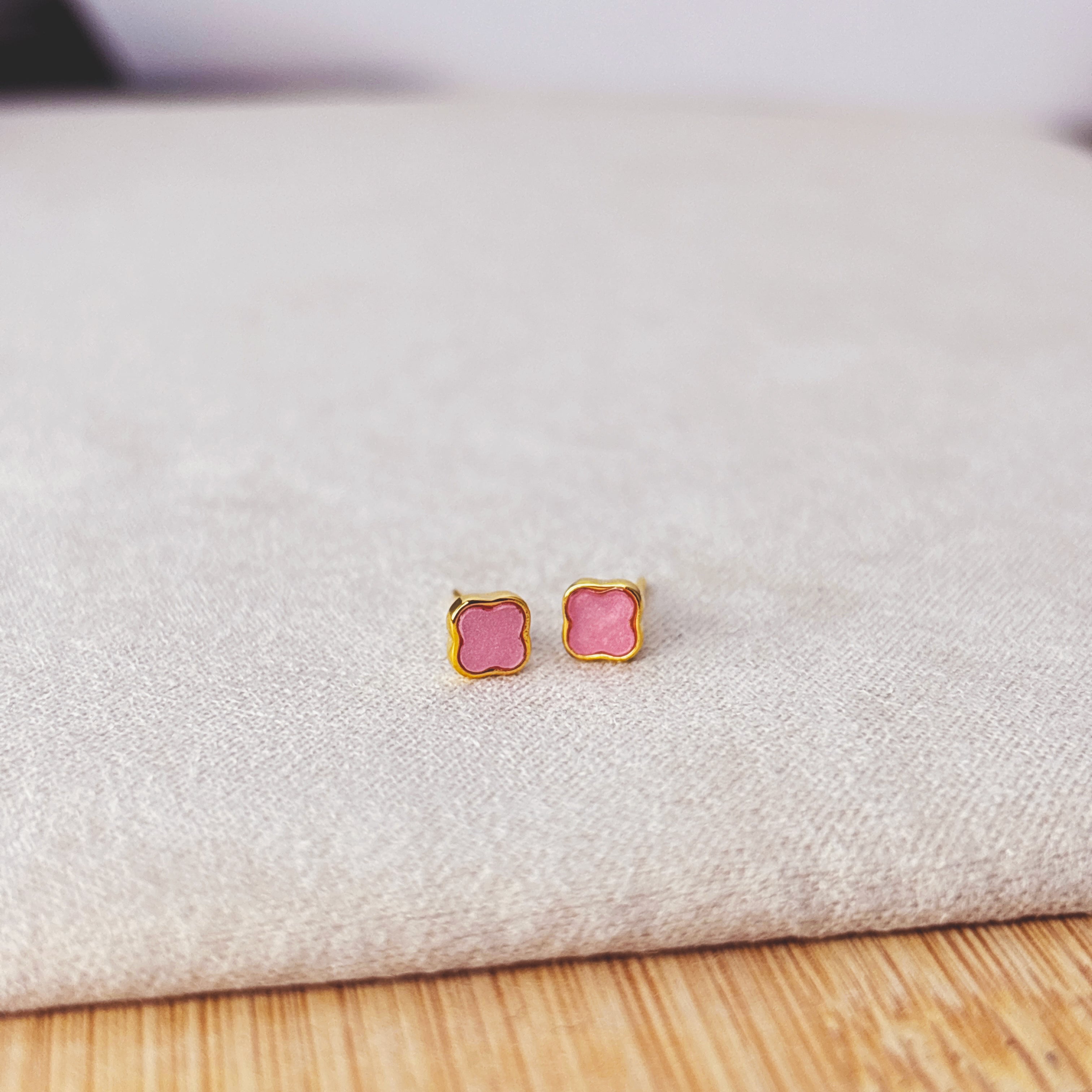 14K Gold Pastel Stud Earring Set: Sterling Silver Heart, Cat & Clover