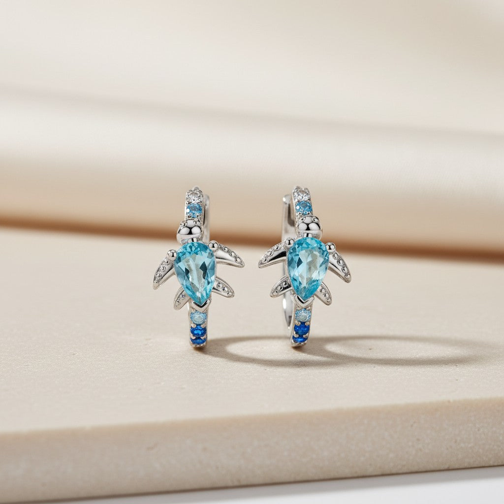 Sea Turtle Ring and Earrings, Aquamarine Jewelry, Dainty Ocean Ring, Silver Turtle Ring, March Birthstone Gift